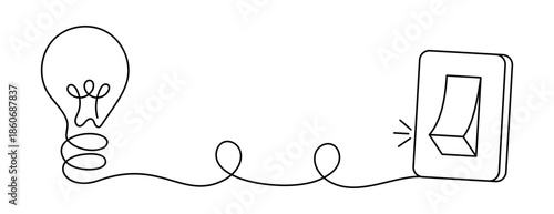 Light bulb connected to wall switch symbolizing idea control, decision making, turning thoughts on or off, focus, awareness, mental clarity, psychology concept and conscious choice