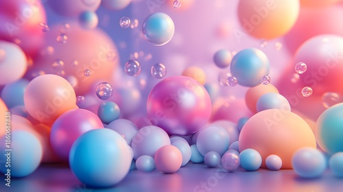 3D render of overlapping spheres in shades of pink, blue, and orange, creating an abstract, volumetric composition.