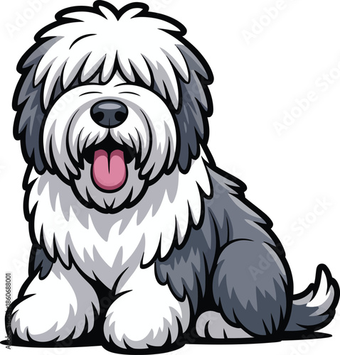  Cute cartoon a illustrator vector Old English Sheepdog