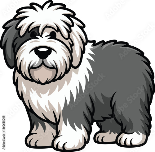  Cute cartoon a illustrator vector Old English Sheepdog