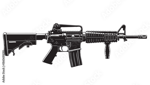 Detailed Illustration of an Assault Rifle on Transparent Background