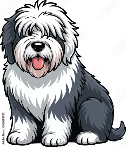  Cute cartoon a illustrator vector Old English Sheepdog