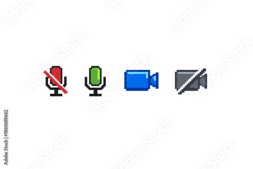 Pixel art icons for microphone and camera controls in online communication