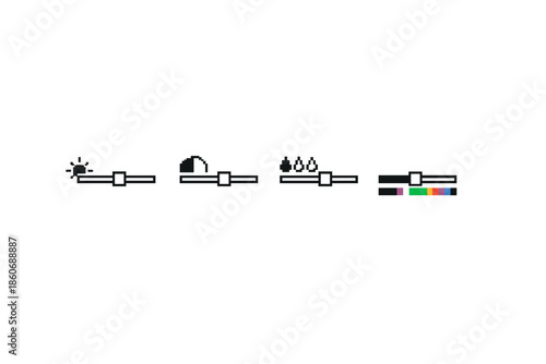 Set of four graphic sliders with icons for brightness, timer, water, and color adjustment