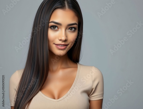Portrait of Young Brunette Woman on Isolated Background	

