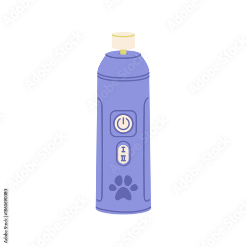 Electric pet nail grinder. Modern, battery-operated grooming tool for safely and smoothly filing down a dogs or cats claws at home. Flat vector illustration