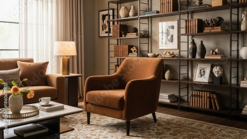 Wallpaper Mural Cozy living room with warm decor and bookshelf Torontodigital.ca