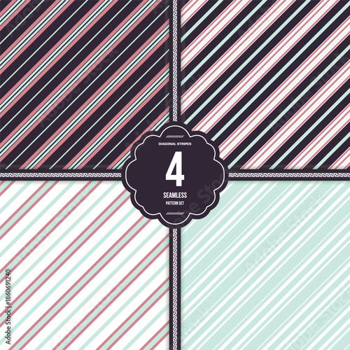 Classic Diagonal Lines in Arabica Mint and Black Safflower Repeating Pattern Design