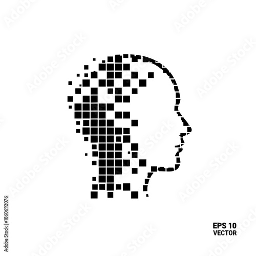 Digital generation head with pixel vector sign in minimalist style