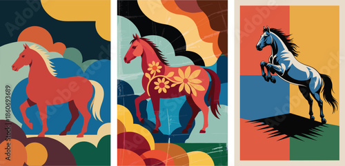 Chinese New Year 2026 Year of the Horse Illustration Art Deco Style Decorative Design for Greetings and Celebrations