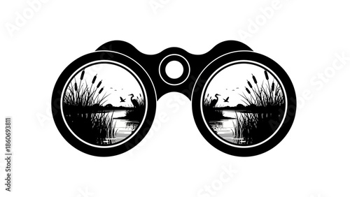 Vintage Binoculars with Nature Scene Illustration.