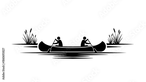 Two People Canoeing on Calm Water.