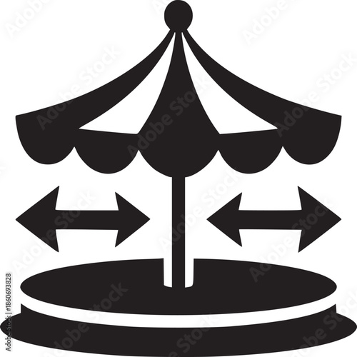 A black and white illustration of a carousel with arrows pointing in opposite directions on white background