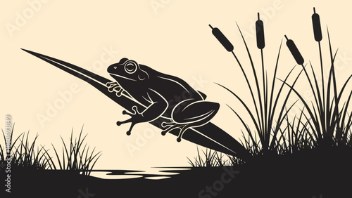 Frog Silhouette Illustration with Detailed Features.