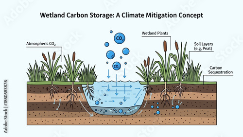 Wetland Carbon Storage Diagram Illustration.