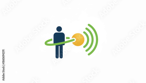 Person detected by motion sensor icon. Wireless signal and smart home security concept. Flat design vector illustration