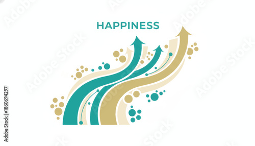 Happiness concept with upward arrows. Abstract vector illustration of growth and success. Motivational business graphic isolated on white