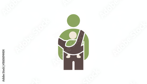 Parent carrying baby in sling icon. Minimalist flat design vector illustration of adult holding infant. Family and childcare symbol isolated on white background