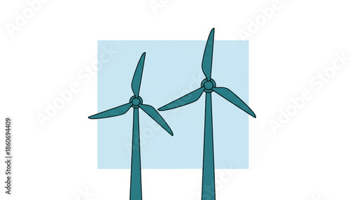 Wind turbines for renewable energy. Flat design vector illustration. Minimalist green power concept. Isolated on white background