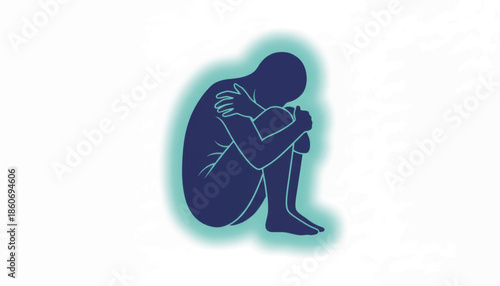 Anxiety and depression silhouette vector illustration. Minimalist flat design graphic of a person in fetal position. Mental health awareness and emotional distress concept isolated on white