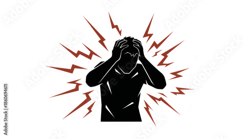 Silhouette of a person with a headache or migraine. Stress, frustration, and mental health concept icon. Minimalist flat design vector illustration