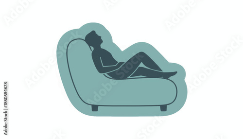 Silhouette of a person relaxing on a therapist's couch. Mental health and psychology concept. Minimalist flat vector illustration