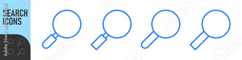 Search icons. Set of magnifying glass icons. Magnifier or loupe sign set. Search icon Concept for finding people to work. Color icon set. Night mode, dark mode