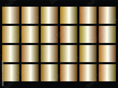 Fényképezés Collection of metallic gold color swatches in gradient variations