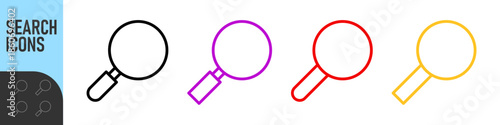 Search icons. Set of magnifying glass icons. Magnifier or loupe sign set. Search icon Concept for finding people to work. Color icon set. Night mode, dark mode