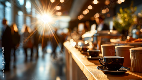Enjoying a quiet coffee break during a busy event, offering a moment of calm amidst the vibrant atmosphere and a chance to recharge.
