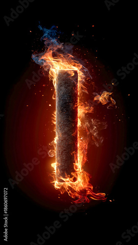 A dramatic and visually striking image of a dark pillar engulfed in flames, set against a dark background. Intense and fiery presentation.