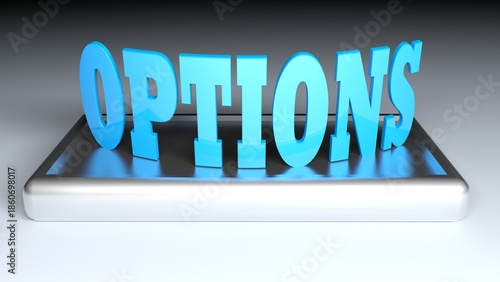 OPTIONS blue write on metallic base - 3D rendering illustration