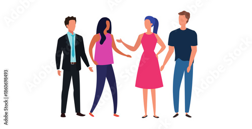 People interaction concept showing men and women talking together illustration