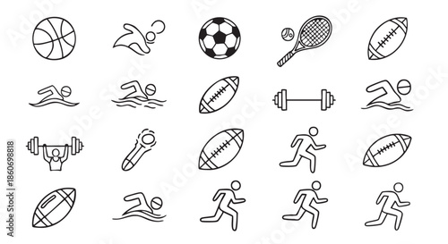 Simple sports icons representing various athletic activities and recreation
