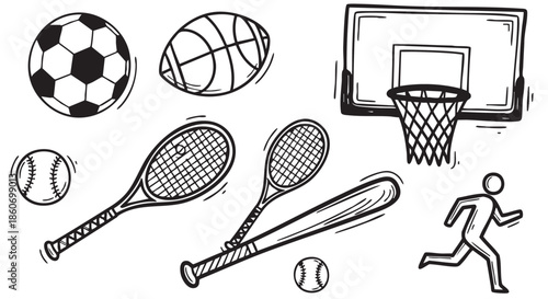 Sports Equipment Line Art Vector Illustration Design Elements Collection
