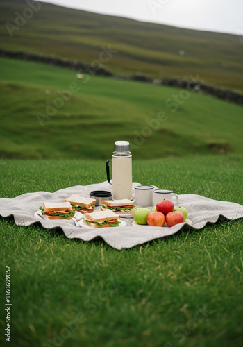 Traditional Irish breakfast served with hot tea
