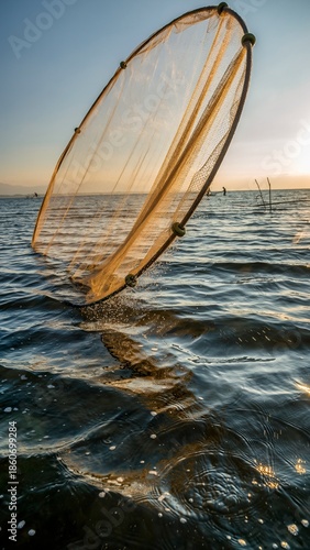 Fishing boat fishing for tuna fish during sunrise. Fishing operation