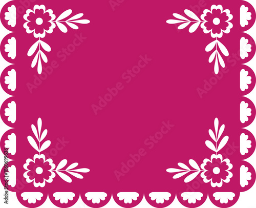Papel Picado banner template with space for text. Mexican paper decoration. Isolated vector illustration on a transparent background for invitations, greeting cards, and advertising.