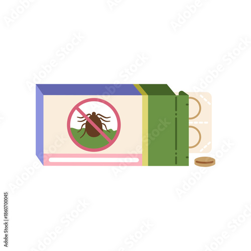 Package of chewable tablets for parasite control. Preventive treatment for dogs and cats against ticks, fleas, and other parasites. Flat vector illustration