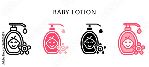 Baby Lotion Multi Style Icon. Mini Illustration Relate To Personal Care. Use For Modern Concept, Ui, Ux Web And App Development.