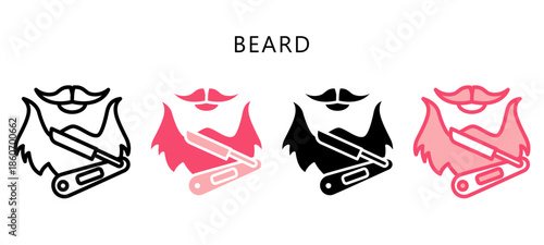 Beard Multi Style Icon. Mini Illustration Relate To Personal Care. Use For Modern Concept, Ui, Ux Web And App Development.