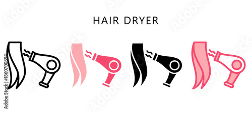 Hair Dryer Multi Style Icon. Mini Illustration Relate To Personal Care. Use For Modern Concept, Ui, Ux Web And App Development.