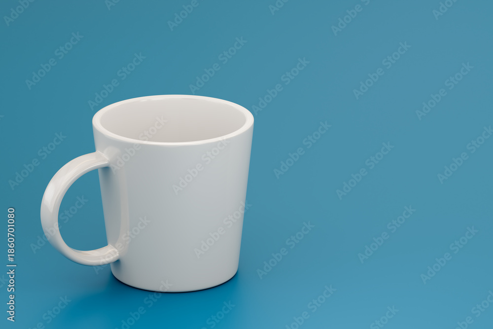 Obraz premium Empty white ceramic mug on blue background for branding
