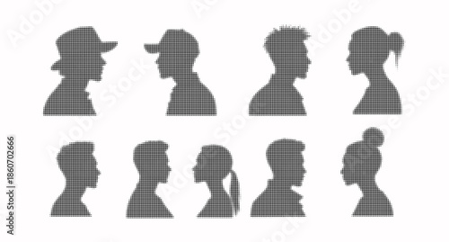 Profile silhouettes halftone pattern vector