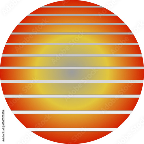 Retro striped sunset circle illustration with warm orange and yellow gradient, minimalist vintage sun graphic for backgrounds, posters, t-shirts and creative design projects
