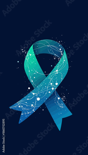 Abstract Blue Ribbon with Overlapping White Patterns on a Dark Background Symbolizing Awareness and Support for Medical and Social Causes