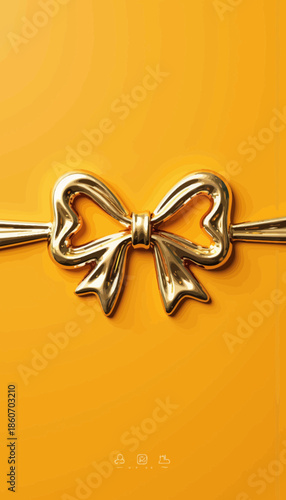 Elegant golden ribbon with a chic bow on a vibrant orange backdrop, symbolizing luxury and sophistication in design and fashion aesthetics