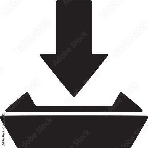 Black arrow pointing down into a rectangular shape with triangular extensions on the top corners