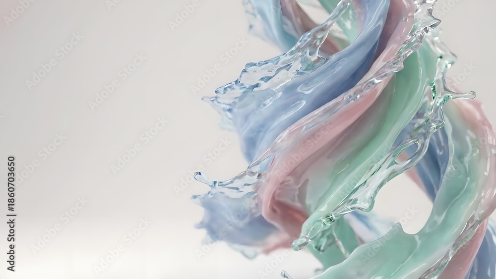 Fototapeta premium Vibrant liquid splash in motion against a soft gray background captured from a dynamic viewpoint, referencing 018.jpg