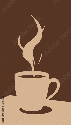 Steaming Hot Beverage in a White Cup on a Wooden Surface Against a Warm Brown Background, Capturing the Essence of a Cozy and Inviting Atmosphere